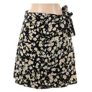 Abound Wrap Skirt Floral Daisy Ditsy Printed Pattern Black & Yellow Women's XS